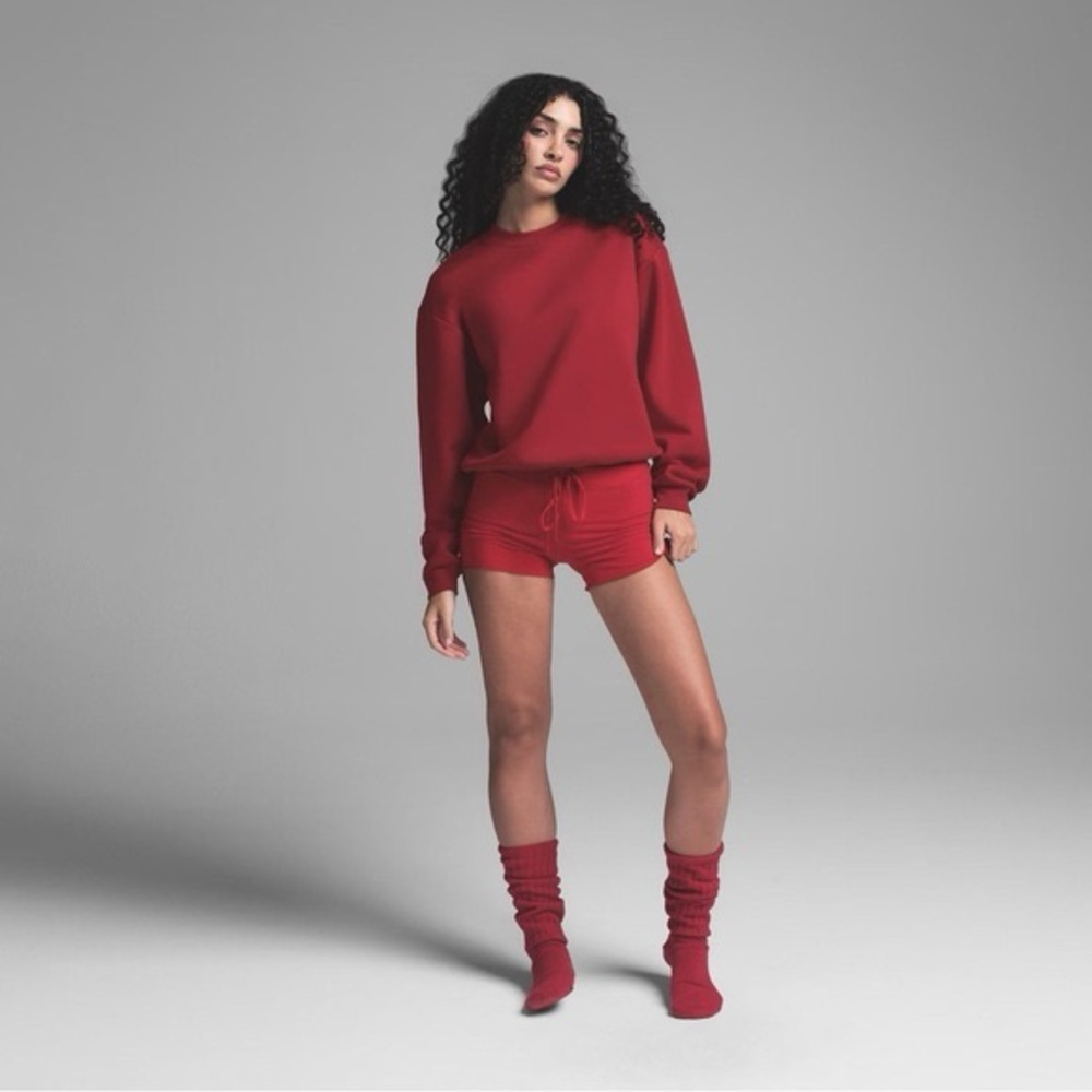 Skims RARE cotton fleece classic crew neck sweatshirt 
Color brick